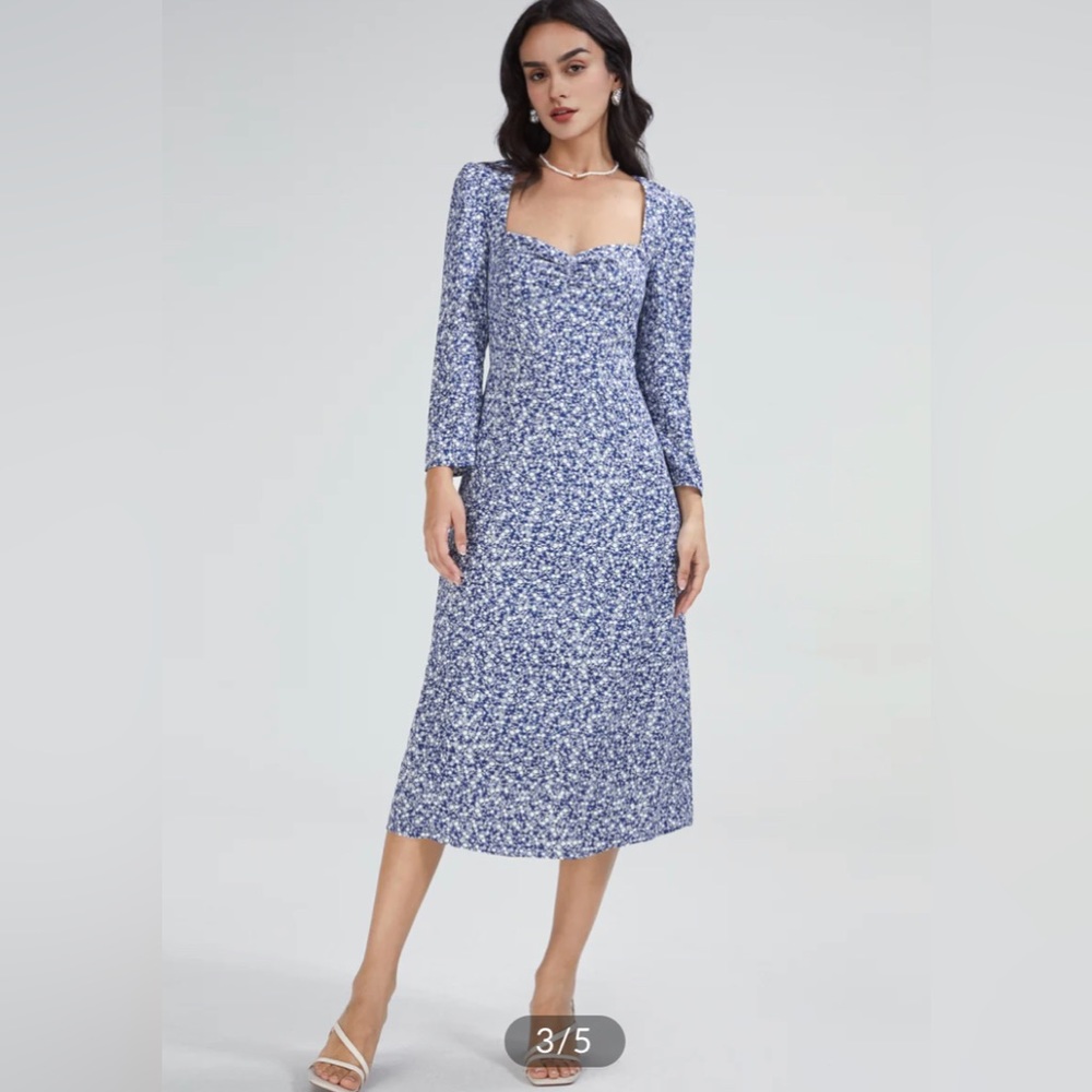 Commense Square Neck Long Sleeve Flare A Line Midi Dress